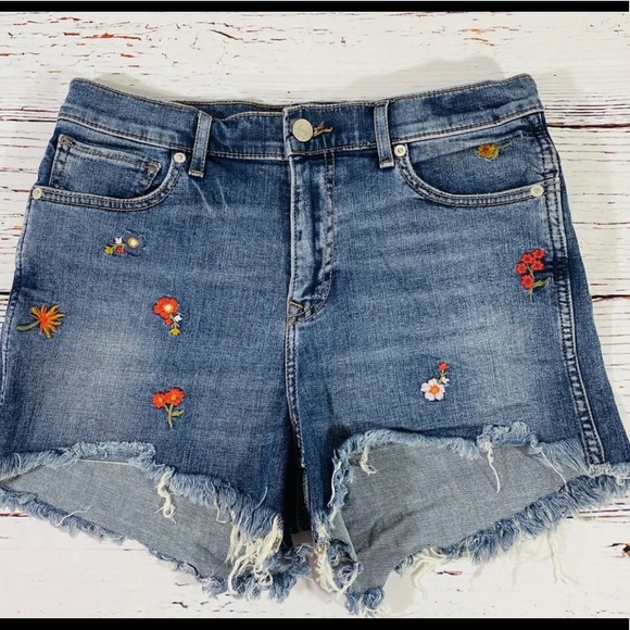 Express Pants - Express Jean Shorts Sz 8 Denim Booty High Rise Embroidered Flowers Hippie